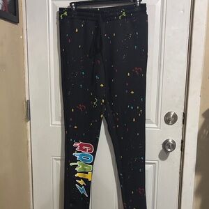 Woman  Black Paint-Splatter Jogger Bottoms with Colorful Logo